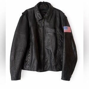Victory Motorcycles Leather Jacket XXL Black Biker USA Flag Quilted Moto Riding